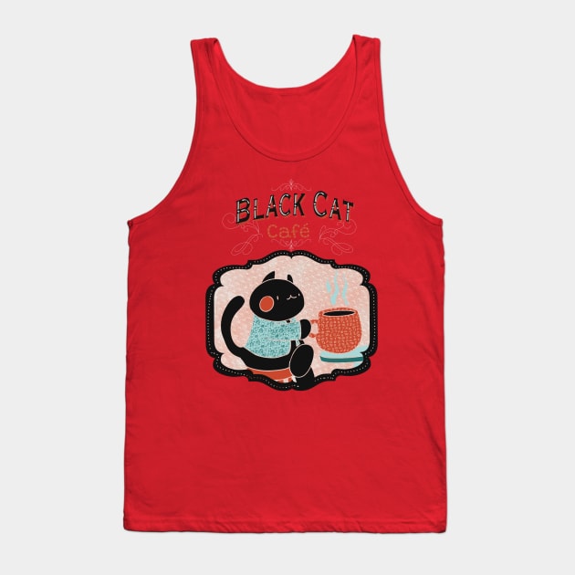 Black Cat Café Tank Top by Dreamlara